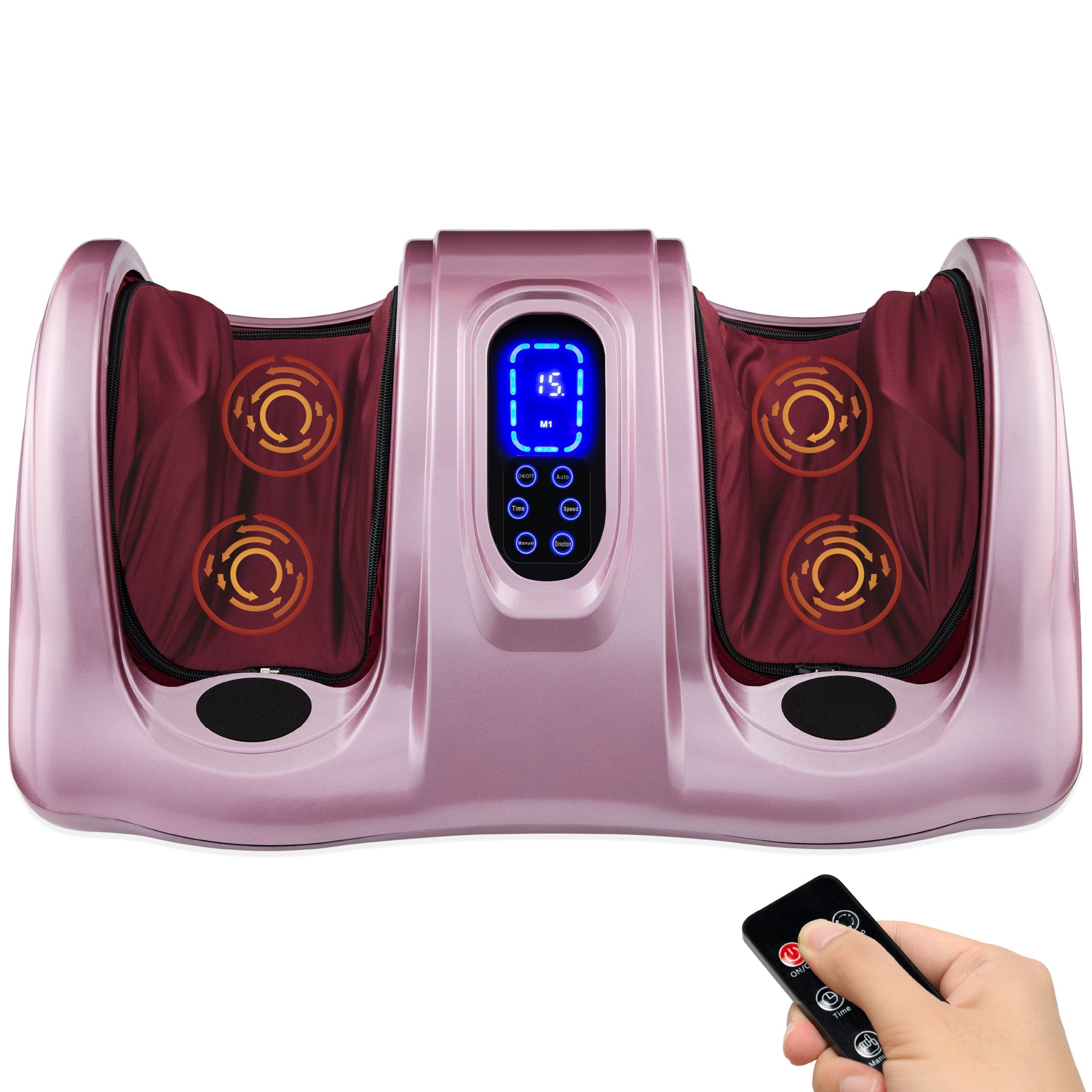 Therapeutic Foot Massager w/ High Intensity Rollers, Remote, 3 Modes - Rose Gold