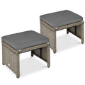 Set of 2 Multipurpose Wicker Ottomans w/ Removable Cushions, Steel Frame - Cement Gray/Taupe