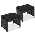 Set of 2 Multipurpose Wicker Ottomans w/ Removable Cushions, Steel Frame - Black/Black