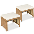 Set of 2 Multipurpose Wicker Ottomans w/ Removable Cushions, Steel Frame - Ivory/Natural