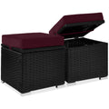Set of 2 Wicker Ottomans, Multipurpose w/ Removable Cushions, Steel Frame