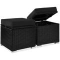 Set of 2 Wicker Ottomans, Multipurpose w/ Removable Cushions, Steel Frame - Black/Black