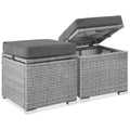 Set of 2 Wicker Ottomans, Multipurpose w/ Removable Cushions, Steel Frame - Gray/Gray