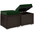 Set of 2 Wicker Ottomans, Multipurpose w/ Removable Cushions, Steel Frame - Midnight Green/Brown