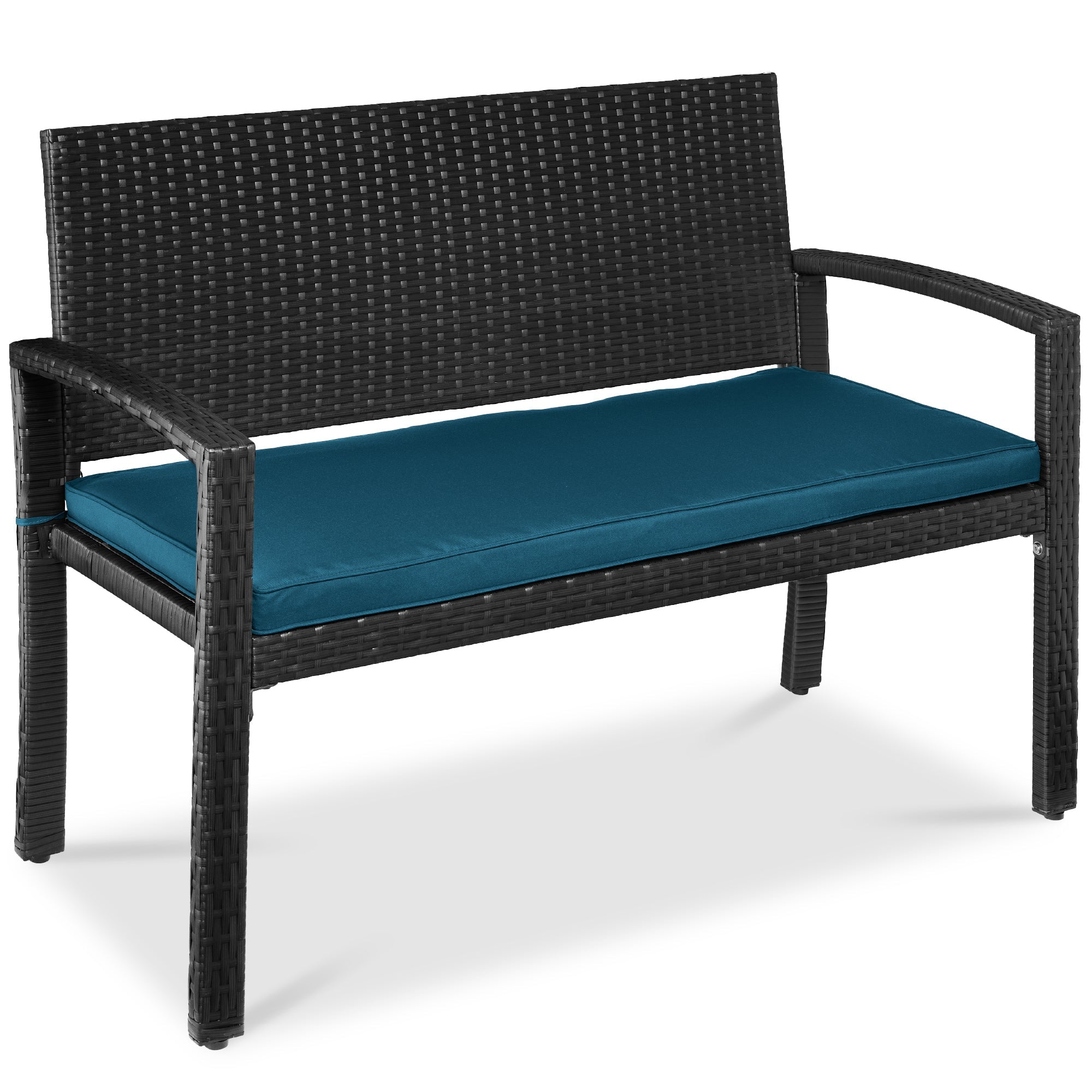 2-Person Wicker Porch Bench for Outdoor, Garden w/ 700lb Capacity - 47in - Blue/Black