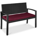 2-Person Wicker Porch Bench for Outdoor, Garden w/ 700lb Capacity - 47in - Burgundy/Black