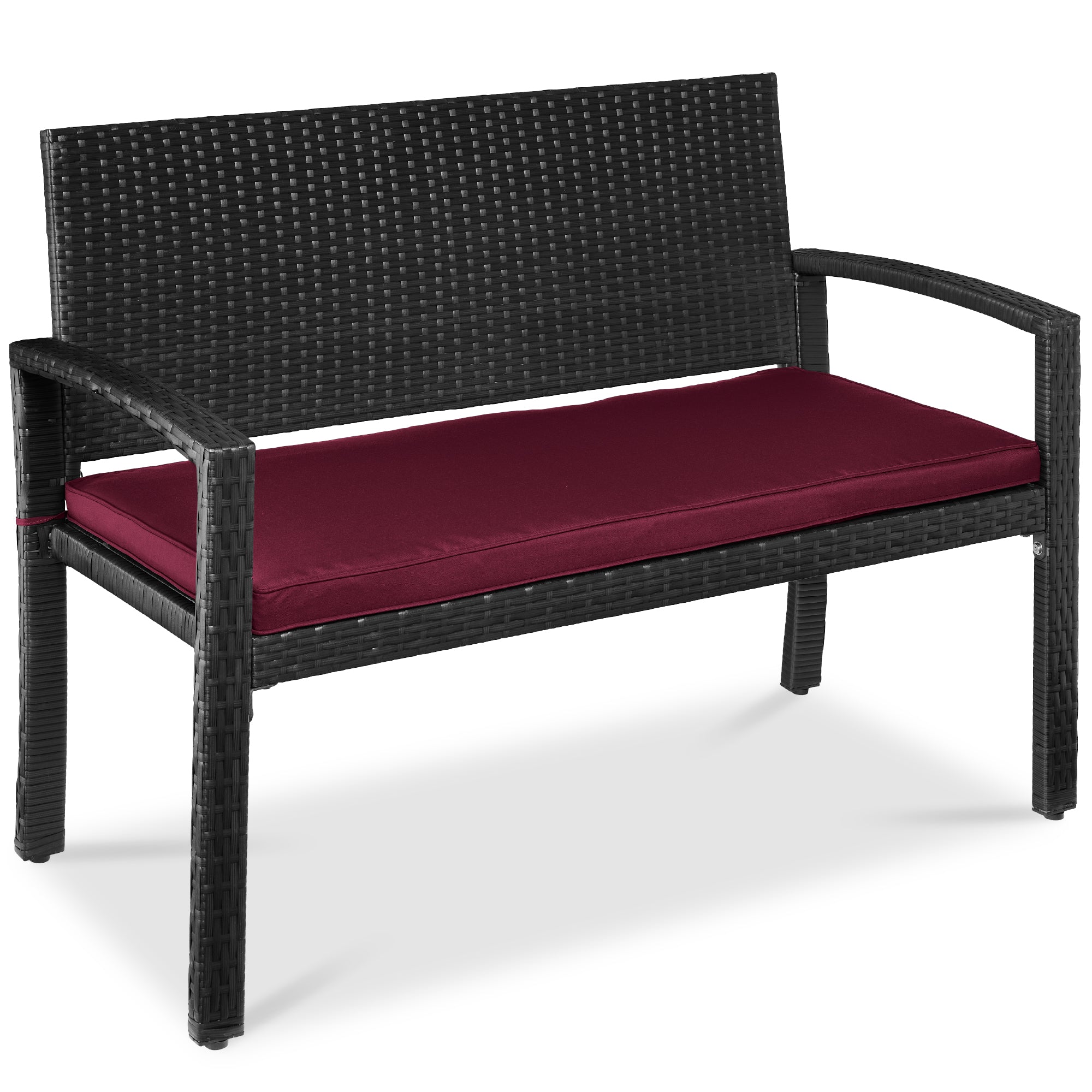 2-Person Wicker Porch Bench for Outdoor, Garden w/ 700lb Capacity - 47in - Burgundy/Black