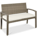 2-Person Wicker Porch Bench for Outdoor, Garden w/ 700lb Capacity - 47in - Sand/Taupe