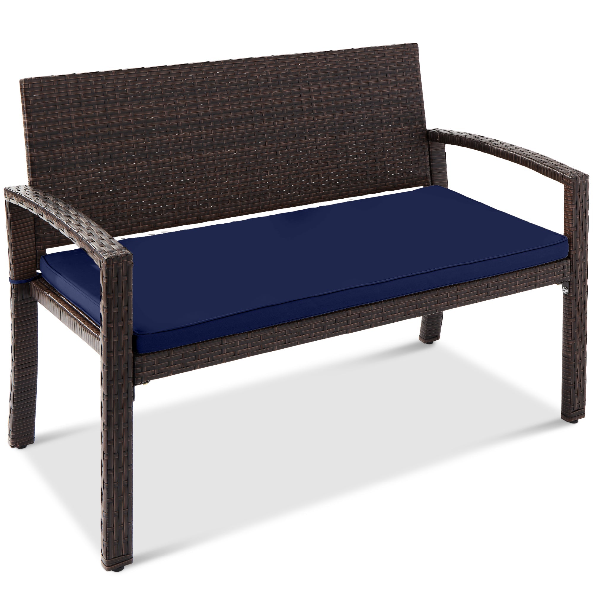 2-Person Wicker Porch Bench for Outdoor, Garden w/ 700lb Capacity - 47in - Navy/Brown