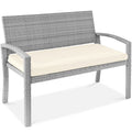 2-Person Wicker Porch Bench for Outdoor, Garden w/ 700lb Capacity - 47in - Cream/Gray