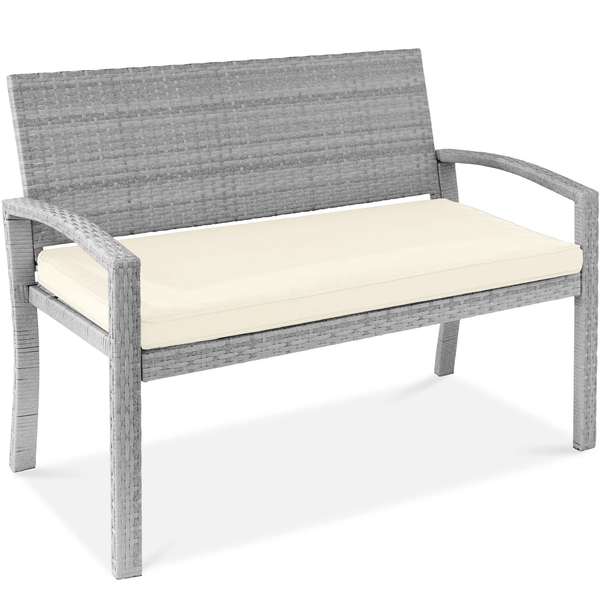 2-Person Wicker Porch Bench for Outdoor, Garden w/ 700lb Capacity - 47in - Cream/Gray