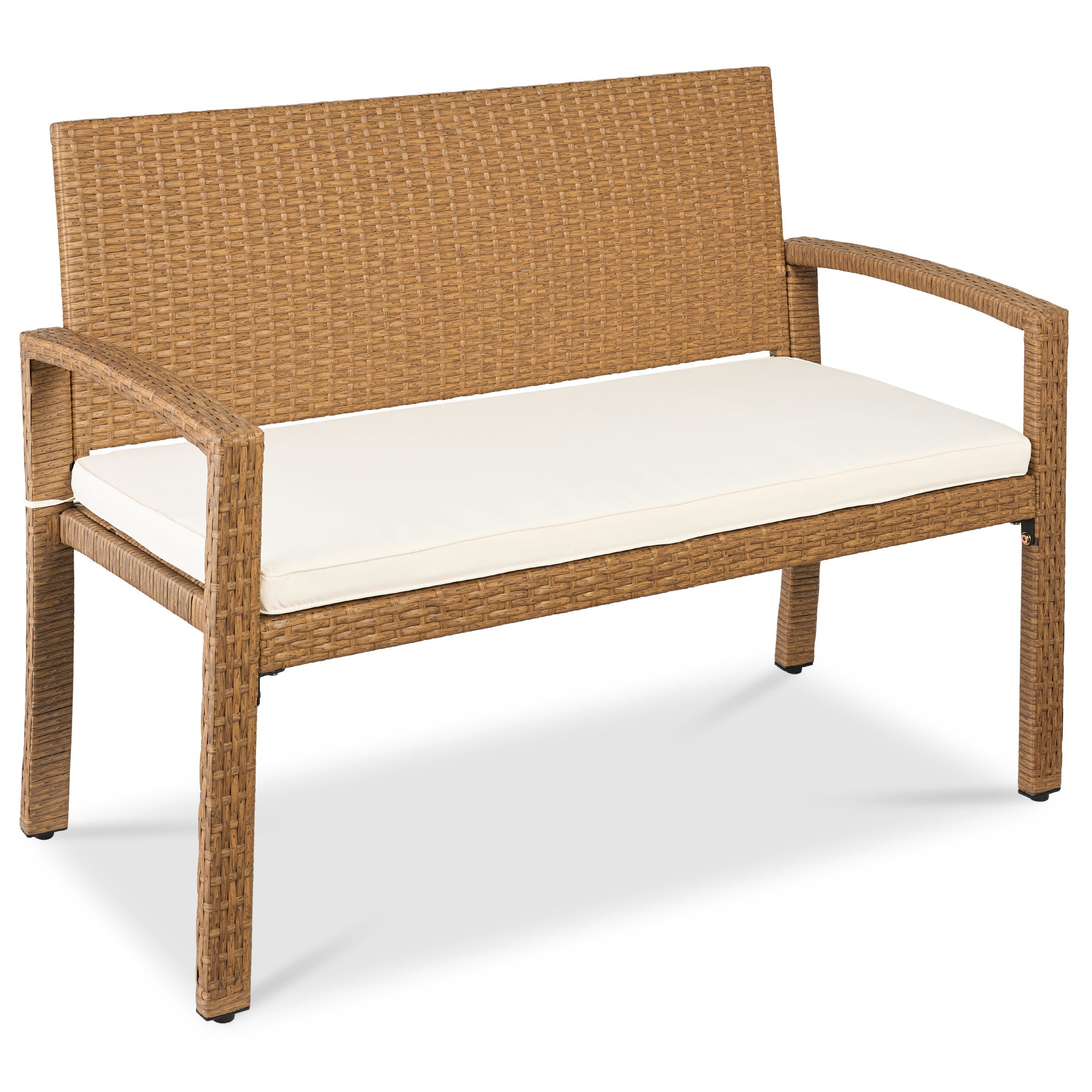 2-Person Wicker Porch Bench for Outdoor, Garden w/ 700lb Capacity - 47in - Ivory/Natural