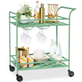 2-Tier Rolling Bar Cart Indoor/Outdoor w/ Shelves, Wine Rack, Locking Wheels - Sage