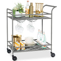 2-Tier Rolling Bar Cart Indoor/Outdoor w/ Shelves, Wine Rack, Locking Wheels - Gray