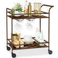2-Tier Rolling Bar Cart Indoor/Outdoor w/ Shelves, Wine Rack, Locking Wheels - Brown