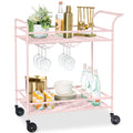2-Tier Rolling Bar Cart Indoor/Outdoor w/ Shelves, Wine Rack, Locking Wheels - Pink