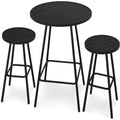 3-Piece Patio Bar Height Bistro Set w/ Backless Stools, Slatted Design - Black
