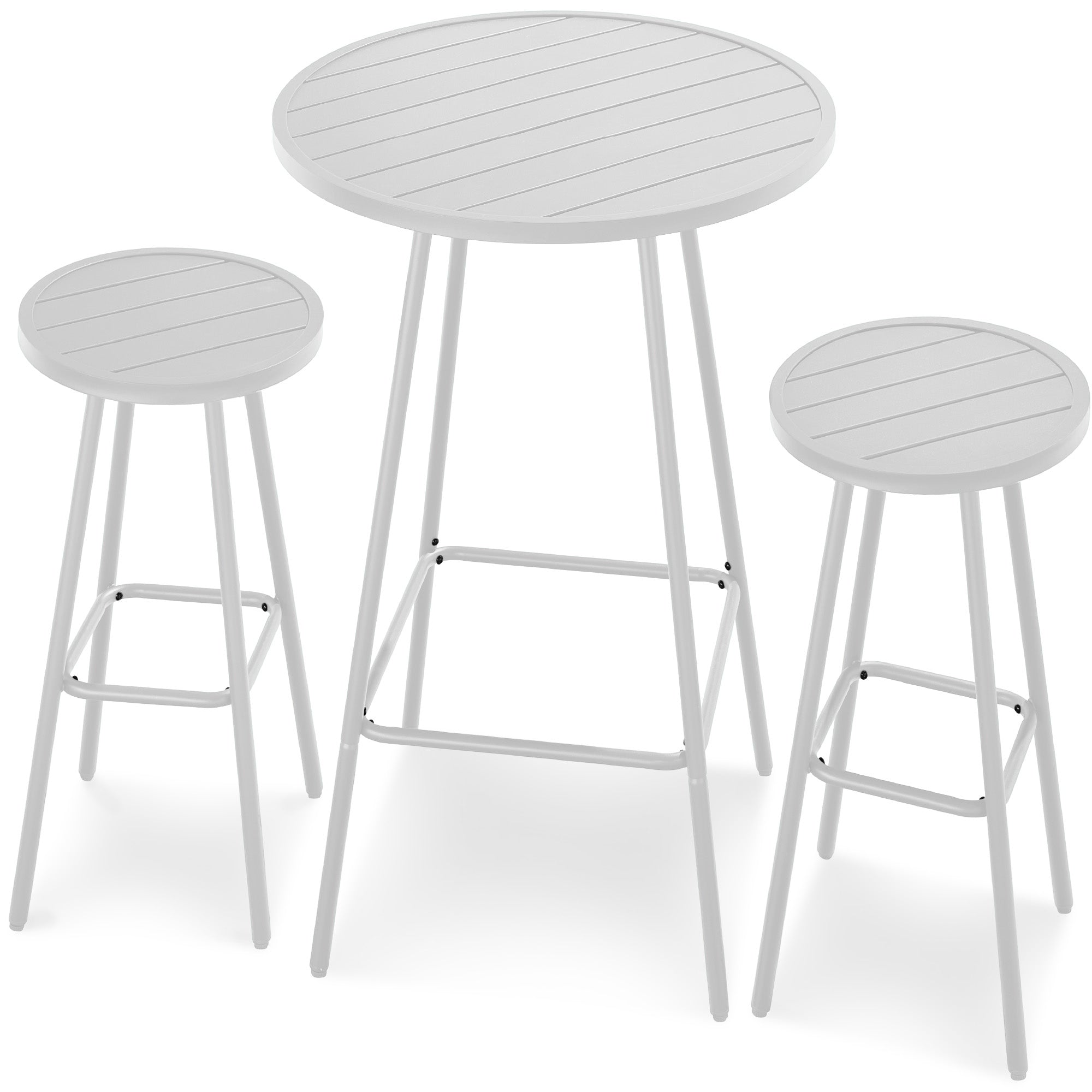 3-Piece Patio Bar Height Bistro Set w/ Backless Stools, Slatted Design - White