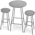 3-Piece Patio Bar Height Bistro Set w/ Backless Stools, Slatted Design - Gray