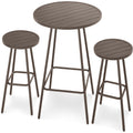 3-Piece Patio Bar Height Bistro Set w/ Backless Stools, Slatted Design - Taupe