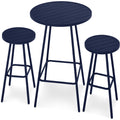 3-Piece Patio Bar Height Bistro Set w/ Backless Stools, Slatted Design - Navy