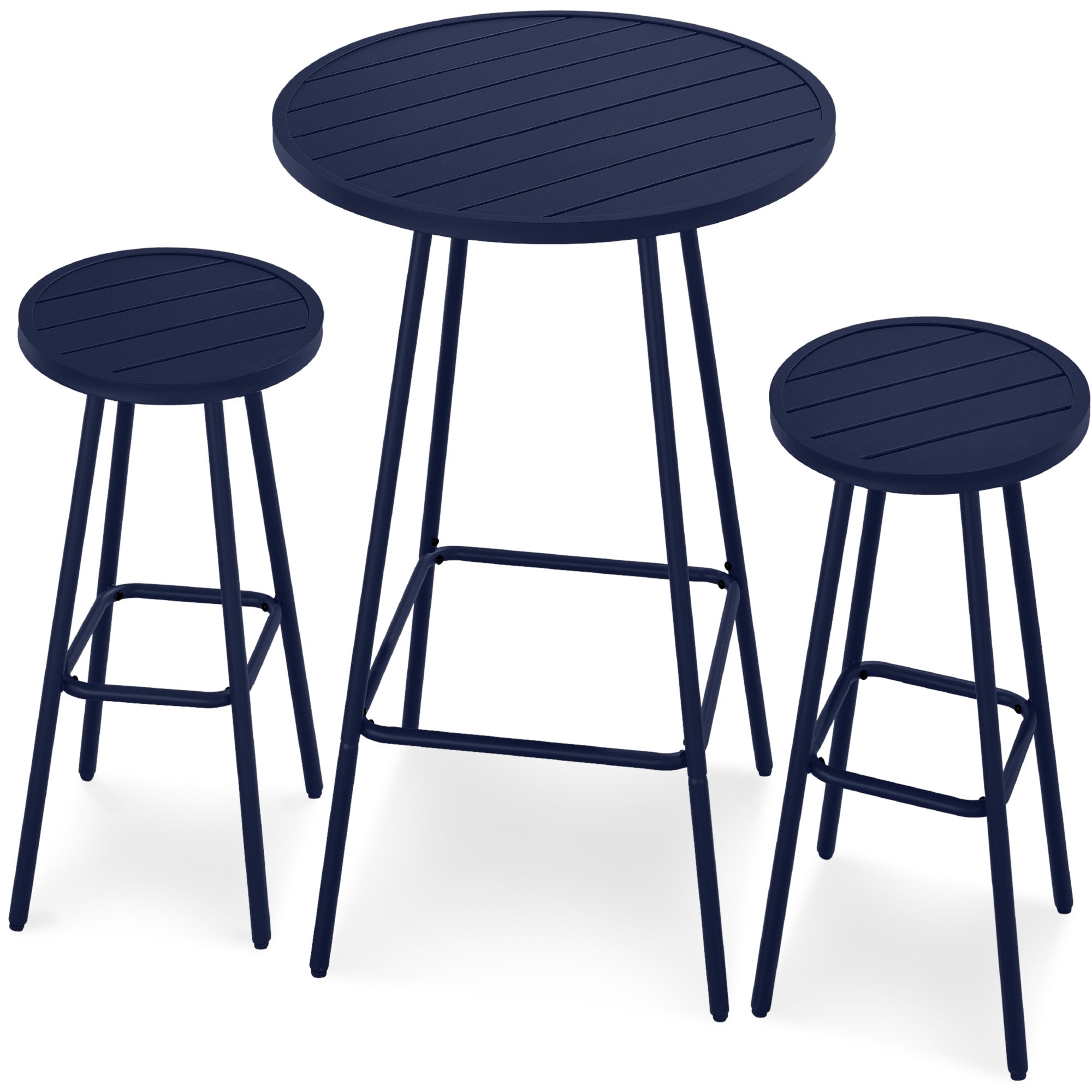 3-Piece Patio Bar Height Bistro Set w/ Backless Stools, Slatted Design - Navy
