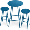 3-Piece Patio Bar Height Bistro Set w/ Backless Stools, Slatted Design - Peacock Blue