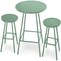 3-Piece Patio Bar Height Bistro Set w/ Backless Stools, Slatted Design - Sage