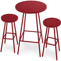 3-Piece Patio Bar Height Bistro Set w/ Backless Stools, Slatted Design - Red
