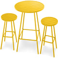3-Piece Patio Bar Height Bistro Set w/ Backless Stools, Slatted Design - Yellow