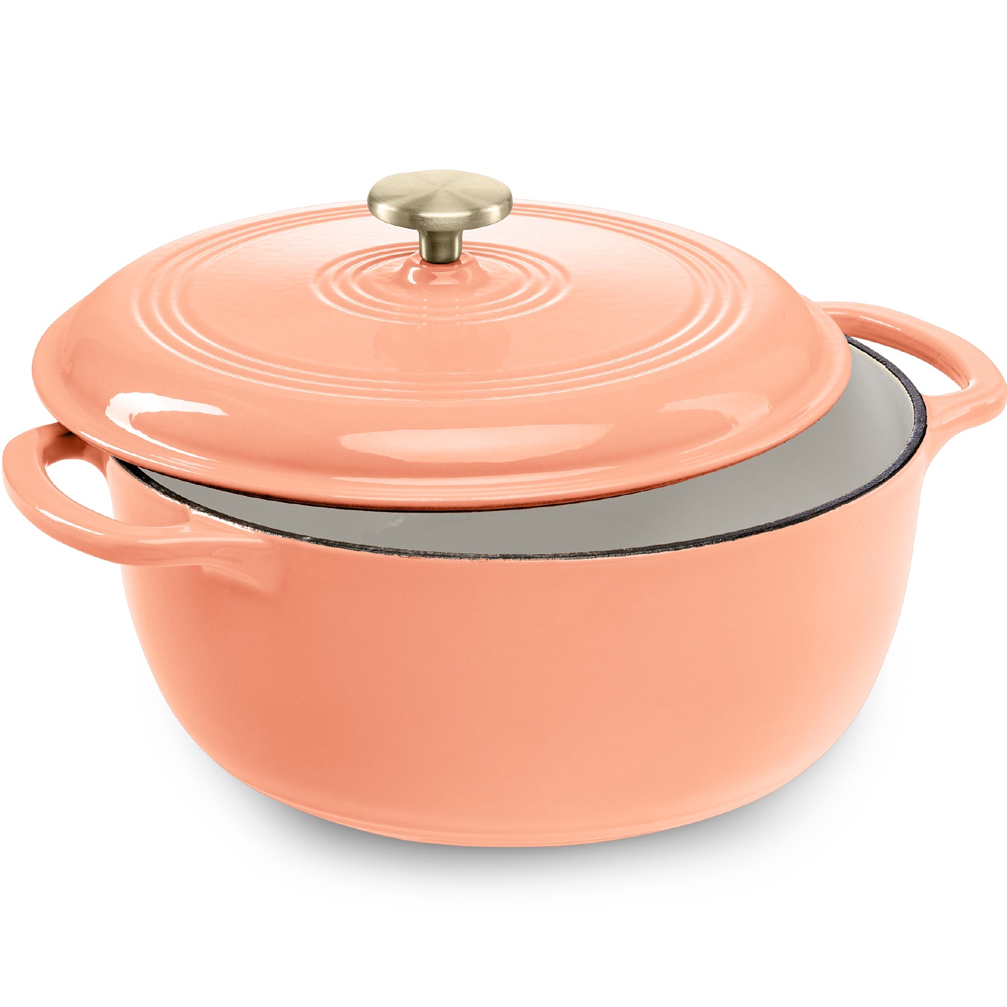 Cast-Iron Dutch Oven Kitchen Cookware w/ Enamel, Handles - 6qt - Peach Sorbet