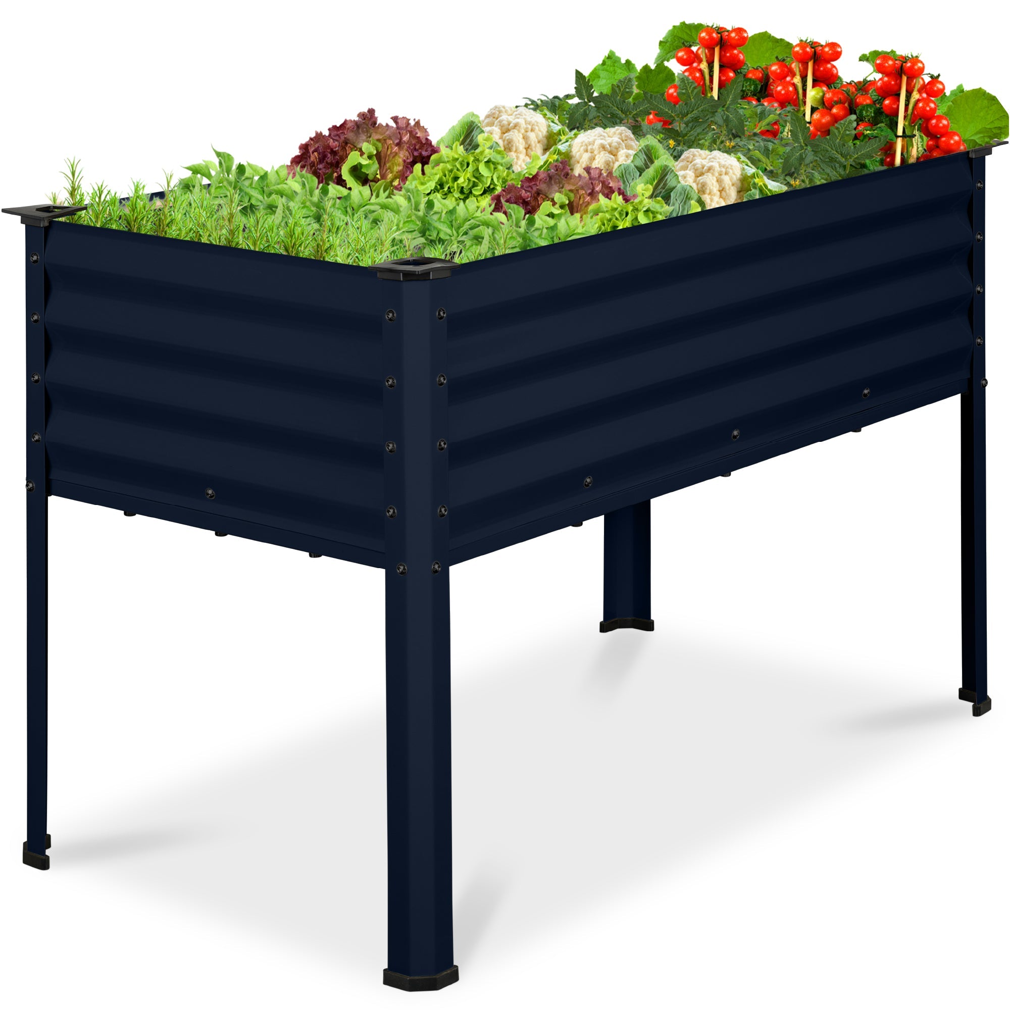 Elevated Galvanized Metal Garden Bed w/ Corner Protectors - 48x24x30in - Navy Blue