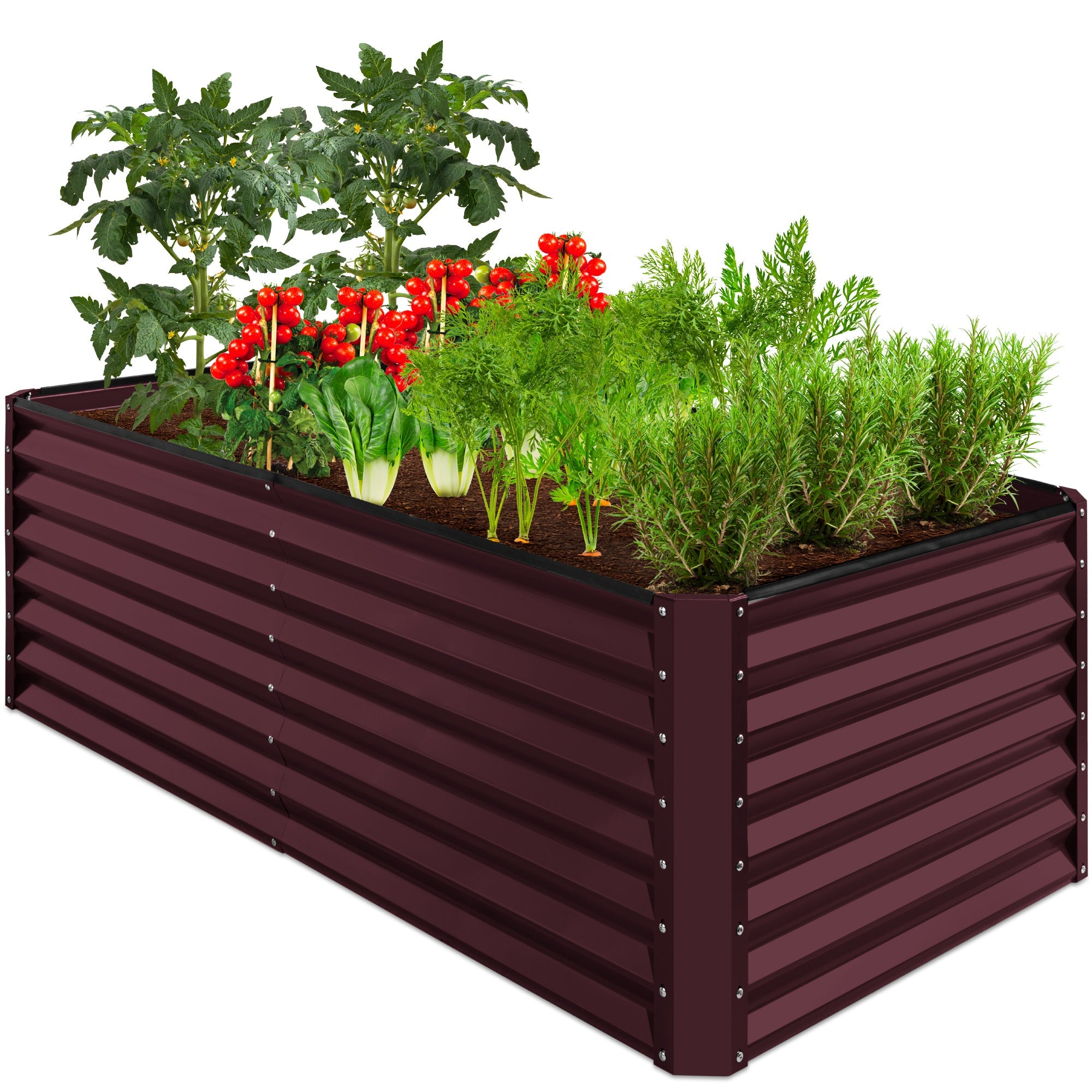 Outdoor Metal Raised Garden Bed for Vegetables, Flowers, Herbs - 6x3x2ft - Burgundy