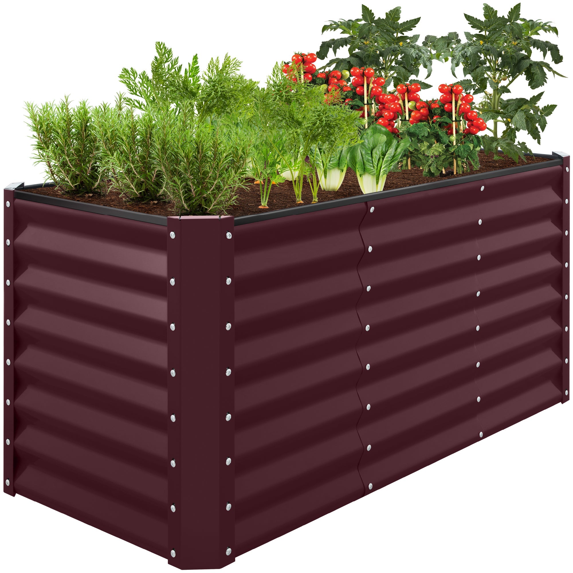Outdoor Raised Metal Garden Bed for Vegetables, Flowers, Herbs - 4x2x2ft - Burgundy