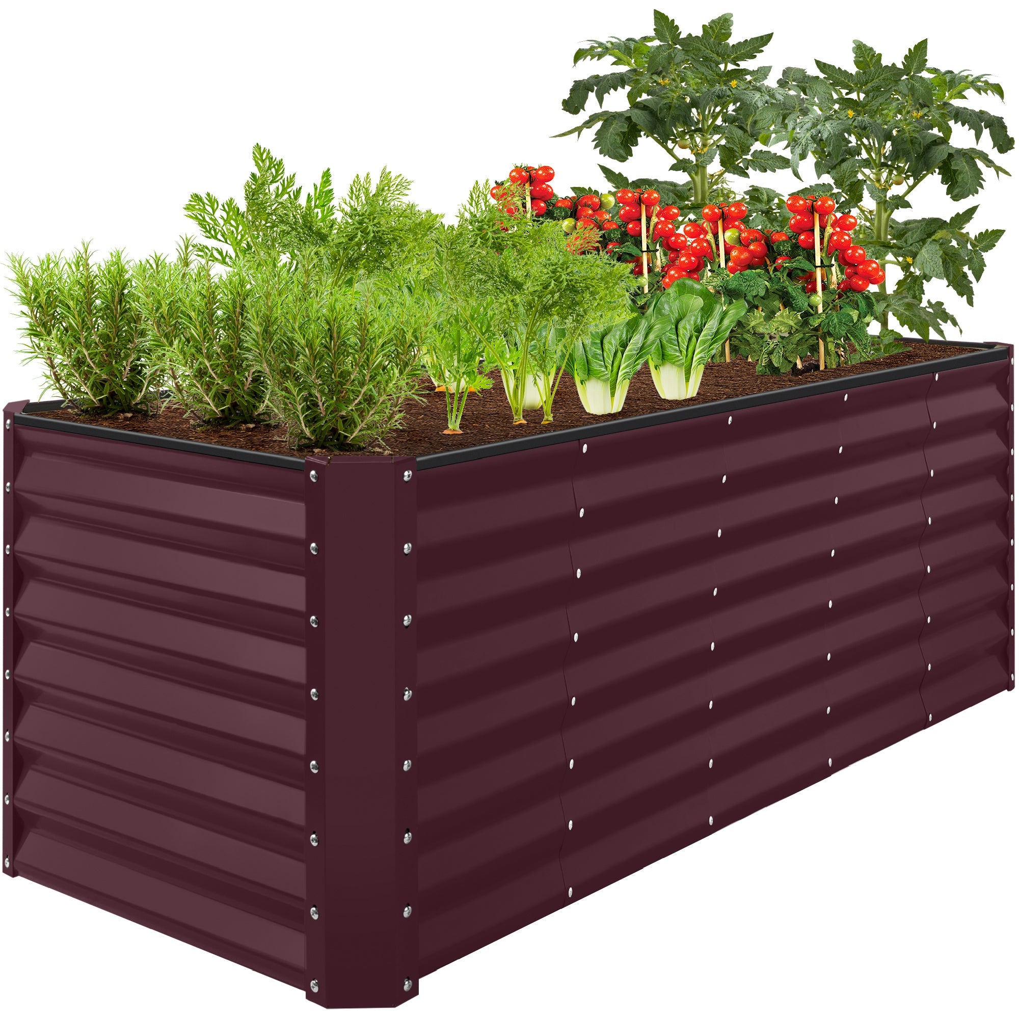 Outdoor Metal Raised Garden Bed for Vegetables, Flowers, Herbs - 8x2x2ft - Burgundy
