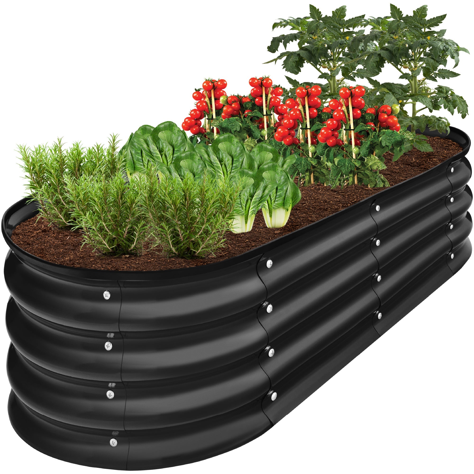 Outdoor Raised Metal Oval Garden Bed, Planter Box - 4x2x1ft - Black