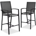 Set of 2 Outdoor Barstools, Patio Chairs w/ Footrests, All-Weather Mesh - Black/Black