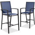 Set of 2 Outdoor Barstools, Patio Chairs w/ Footrests, All-Weather Mesh - Black/Navy