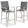 Set of 2 Outdoor Barstools, Patio Chairs w/ Footrests, All-Weather Mesh - Taupe/Charcoal