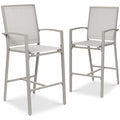 Set of 2 Outdoor Barstools, Patio Chairs w/ Footrests, All-Weather Mesh - Gray/Gray