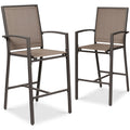 Set of 2 Outdoor Barstools, Patio Chairs w/ Footrests, All-Weather Mesh - Brown/Brown