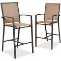 Set of 2 Outdoor Barstools, Patio Chairs w/ Footrests, All-Weather Mesh - Brown/Light Brown