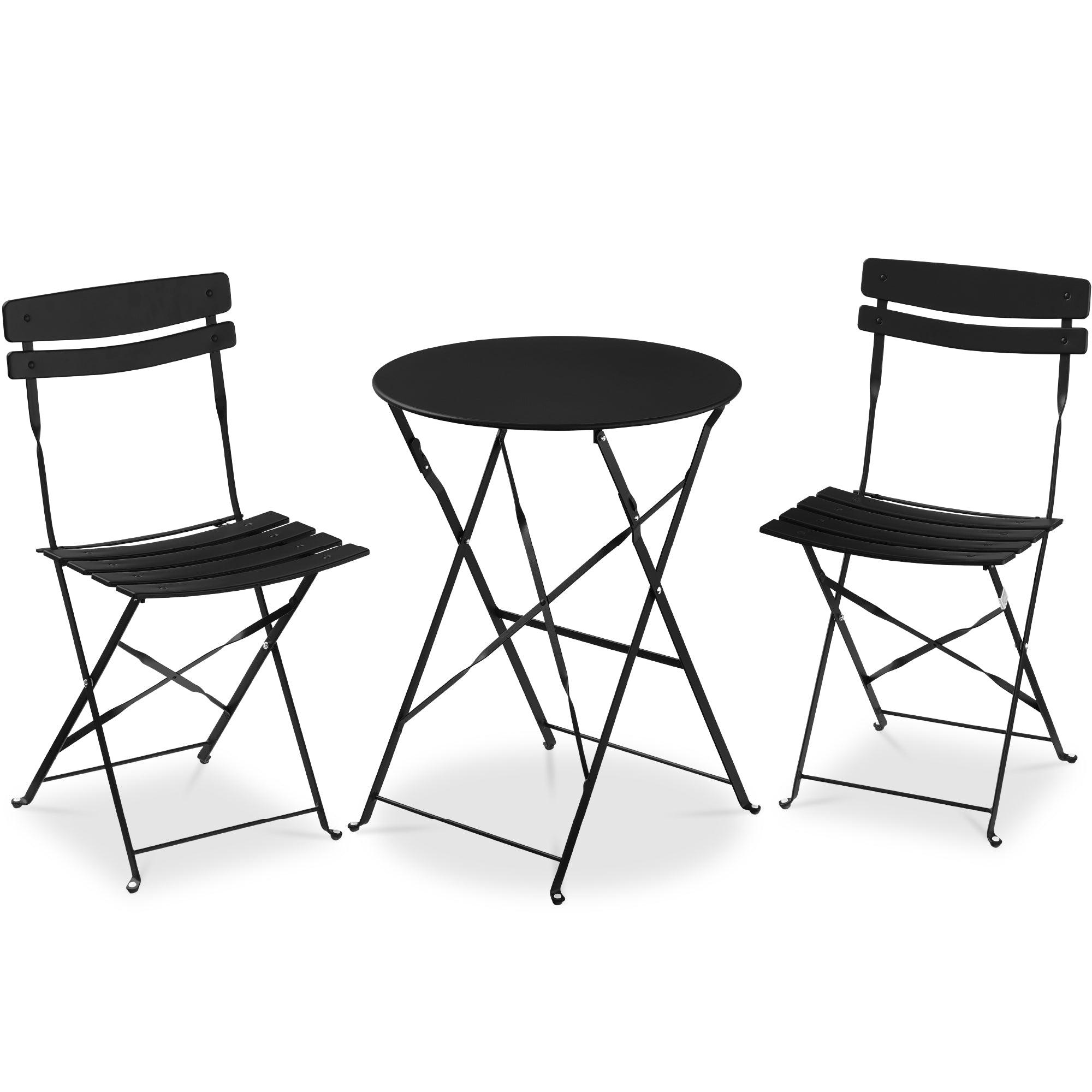 3-Piece Small Folding Patio Bistro Set w/ 2 Chairs - Black