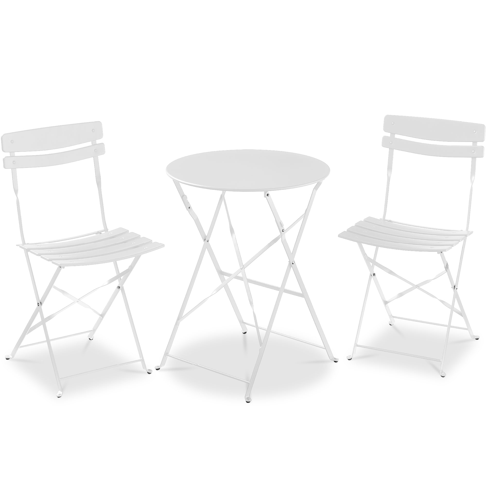 3-Piece Small Folding Patio Bistro Set w/ 2 Chairs - White