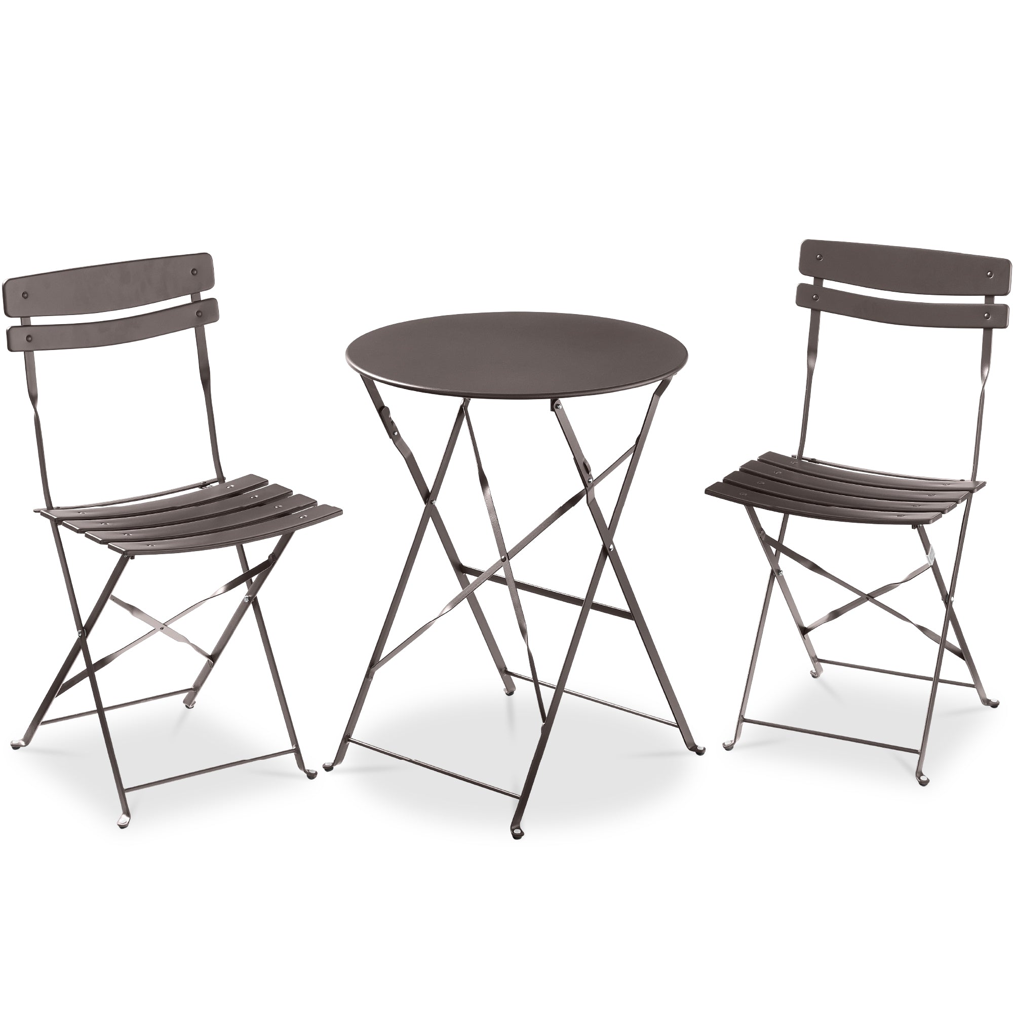 3-Piece Small Folding Patio Bistro Set w/ 2 Chairs - Taupe