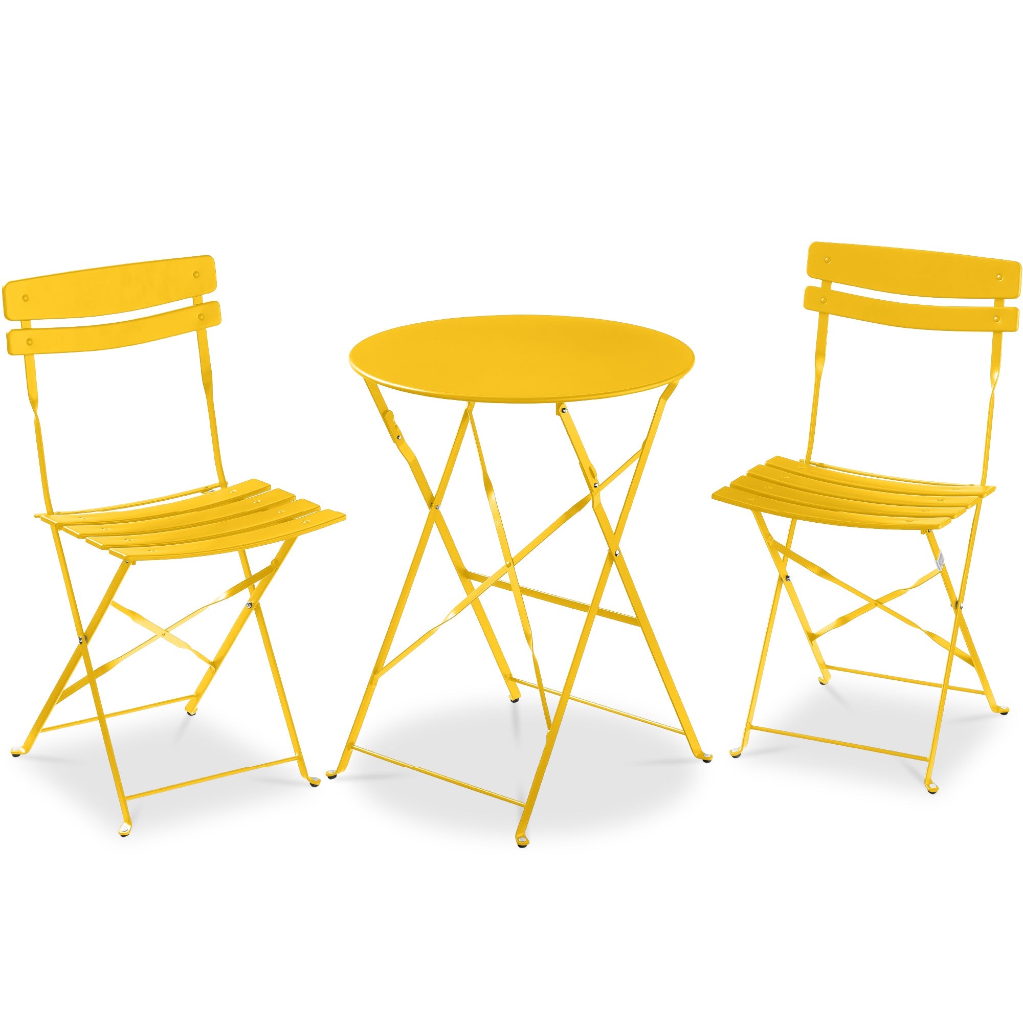 3-Piece Small Folding Patio Bistro Set w/ 2 Chairs - Yellow
