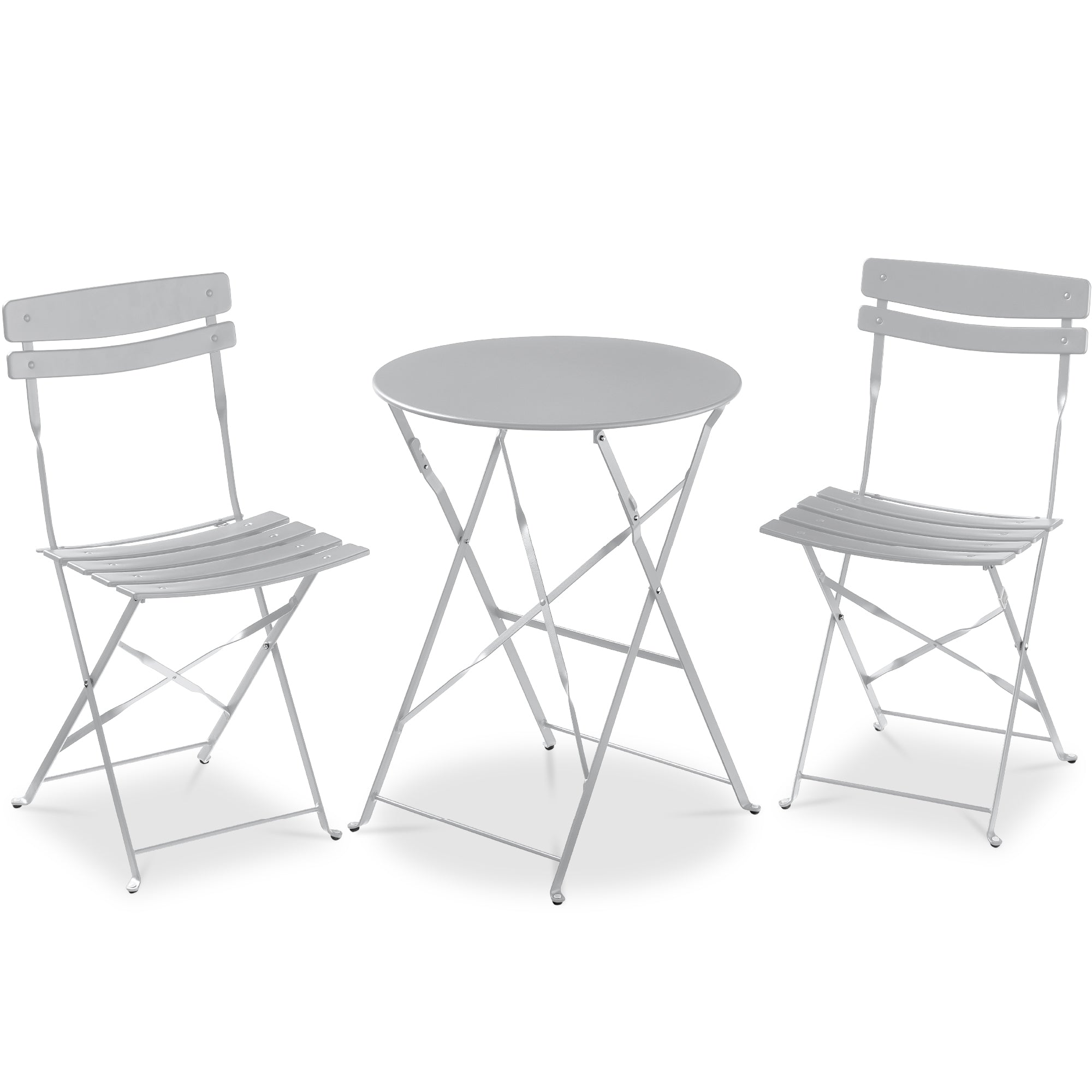 3-Piece Small Folding Patio Bistro Set w/ 2 Chairs - Gray