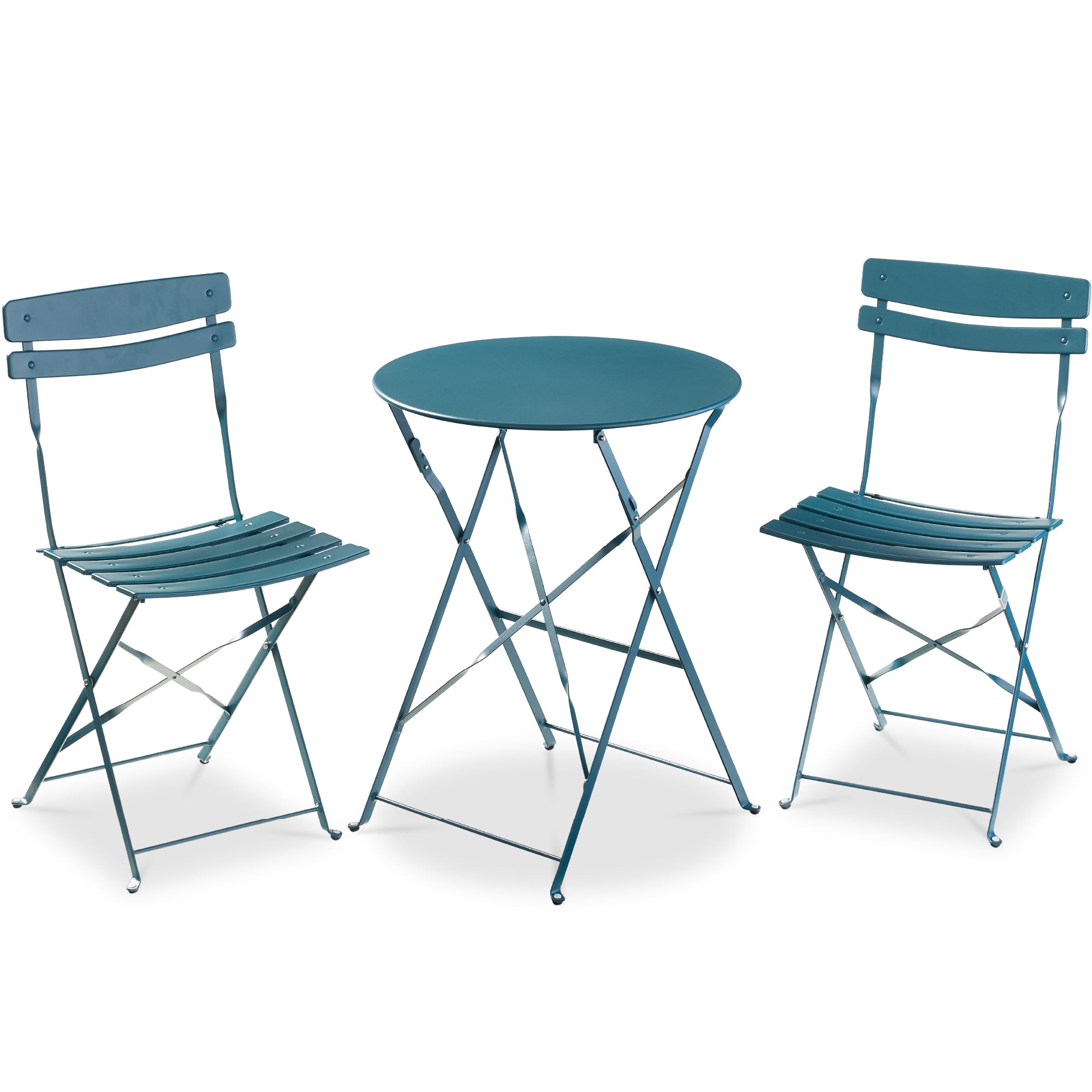 3-Piece Small Folding Patio Bistro Set w/ 2 Chairs - Peacock Blue