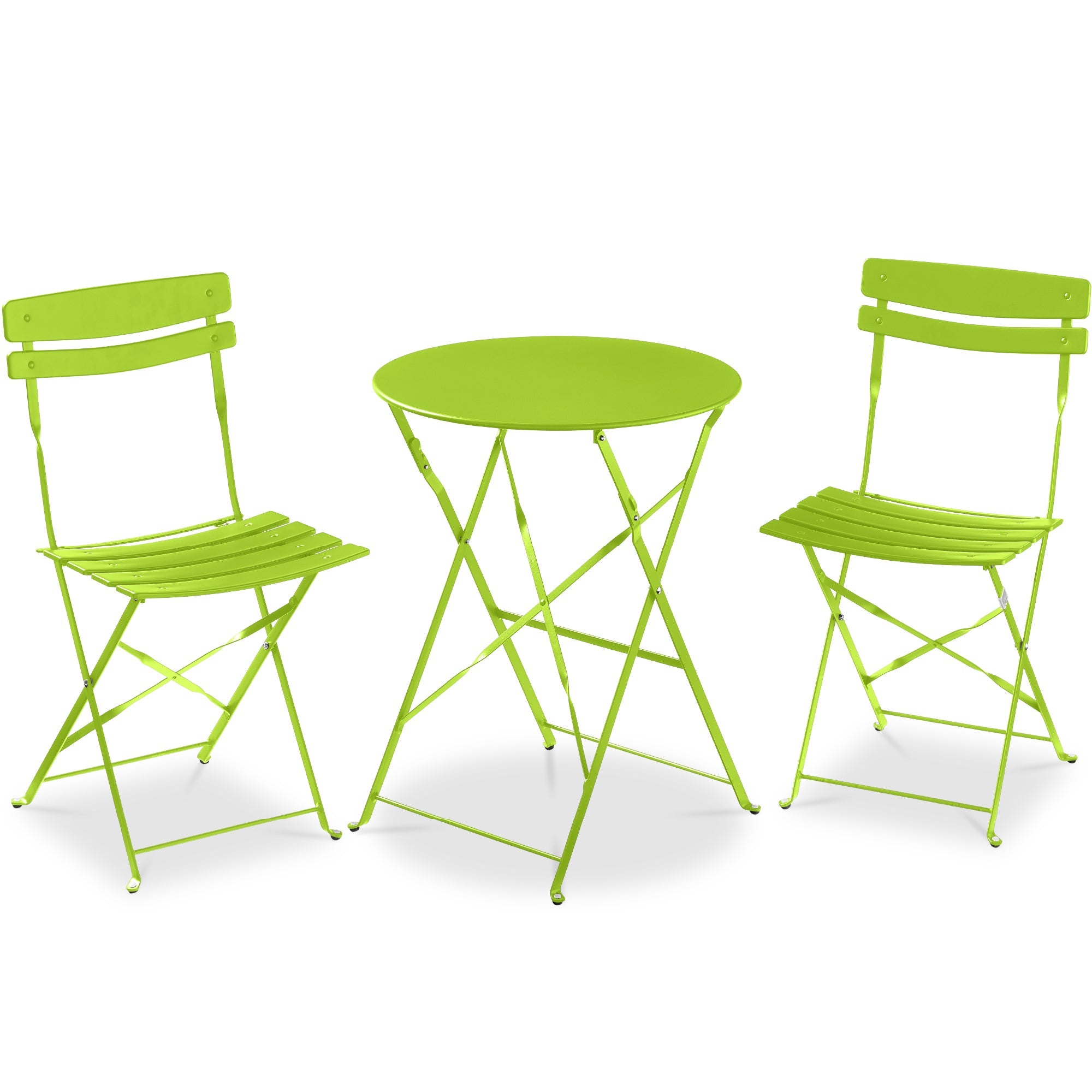 3-Piece Small Folding Patio Bistro Set w/ 2 Chairs - Lime Green