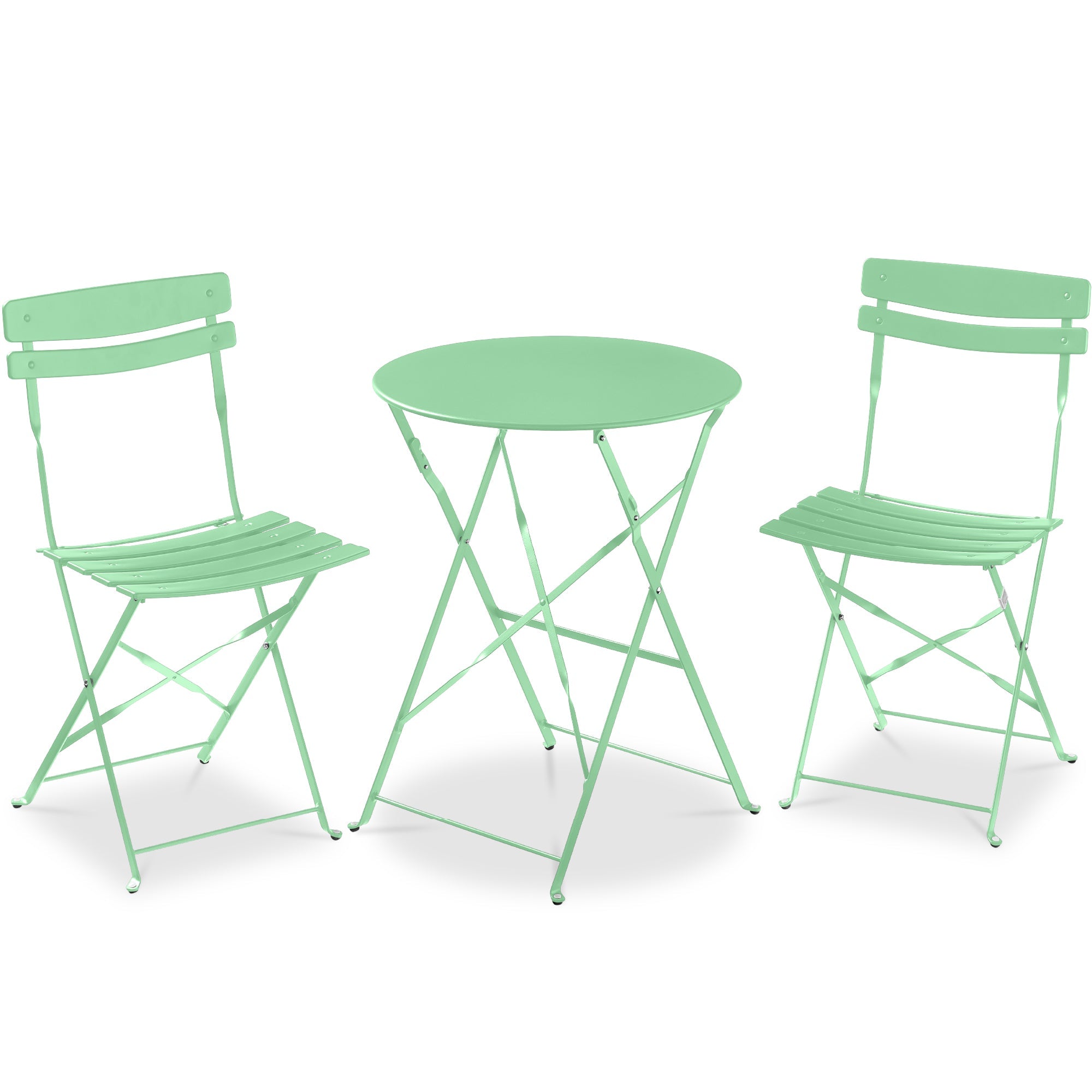 3-Piece Small Folding Patio Bistro Set w/ 2 Chairs - Mint Green
